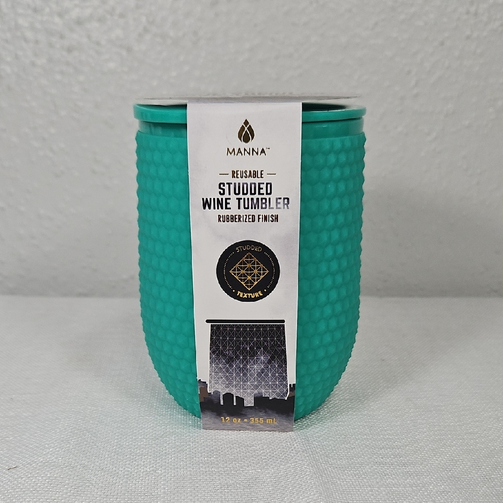 NWT Manna Teal Green Reusable Studded Wine Tumbler Rubberized finish 4.75"x3.5"